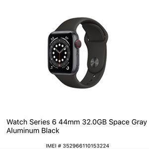 Apple Series 6 44mm watch. Has a separate LV Mens black band,in good condition
